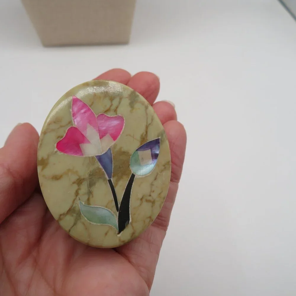 Soapstone Mother Of Pearl Trinket Box